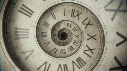 Seamless Loop Vintage Spiral Clock Animation, Retro Time Concept background - Powered by Adobe