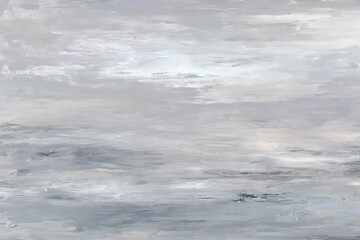 Abstract painting featuring a blend of soft gray and white tones with subtle horizontal brushstrokes