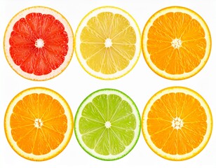 fruit wheel slices of grapefruit, orange, lemon, lime PNG set isolate on white background, transparent PNG