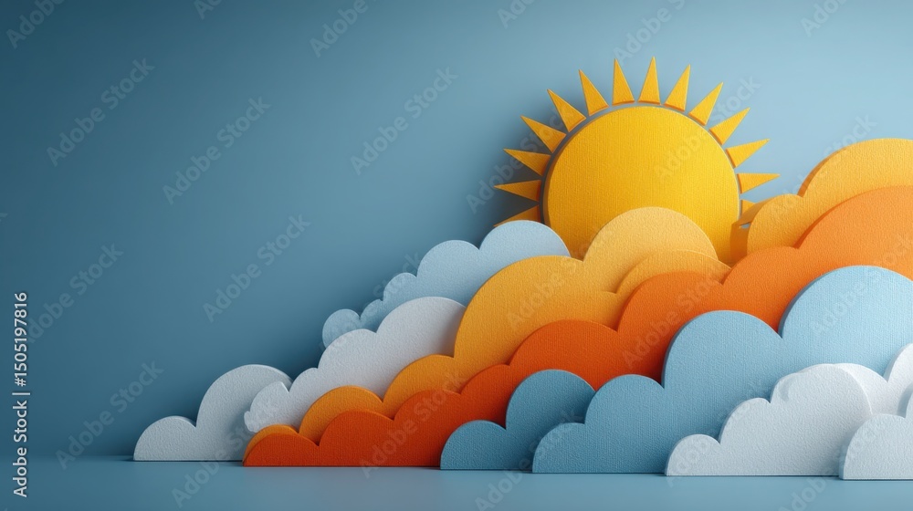 Poster sun depicting business forecast icon concept with weather icons representing future trends and overa