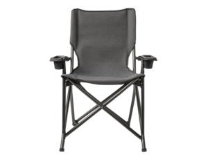 Gray folding camping chair with cup holders