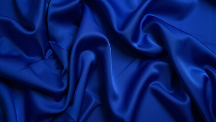 Elegant folds of luxurious royal blue silk fabric creating a smooth and shiny texture