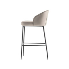 Modern Beige Velvet Bar Stool with Black Metal Legs - Side View