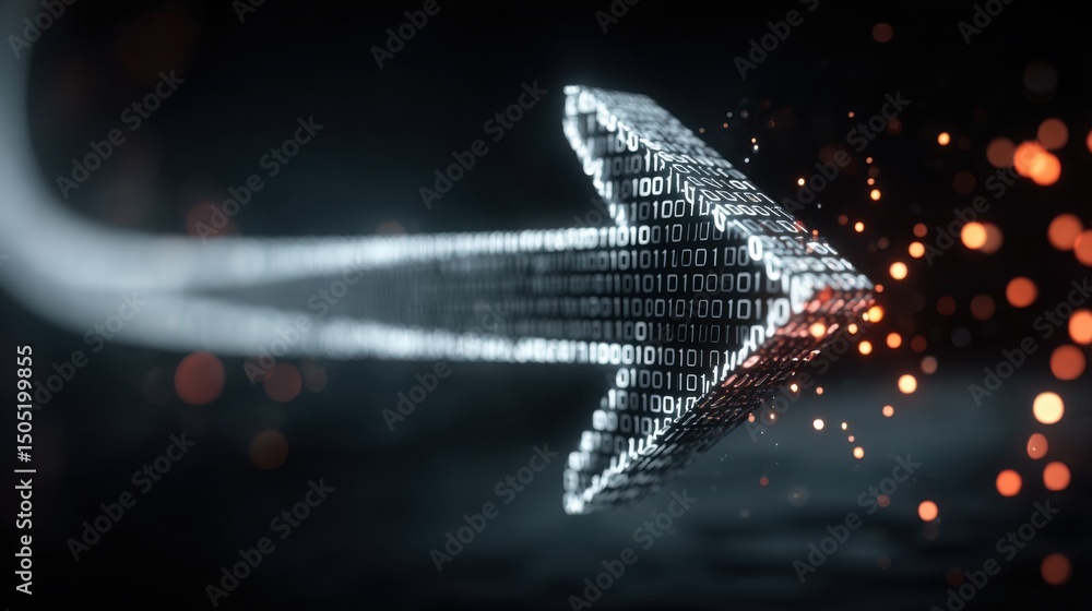 Poster digital transformation icon concept illustrating binary code within a creative abstract design repre