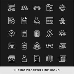 Hiring Process Line Icons. Recruitment, Job Application, Interview, Candidate Selection Vector Set