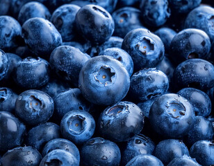 Fresh blueberries in small pile with close-up detail 