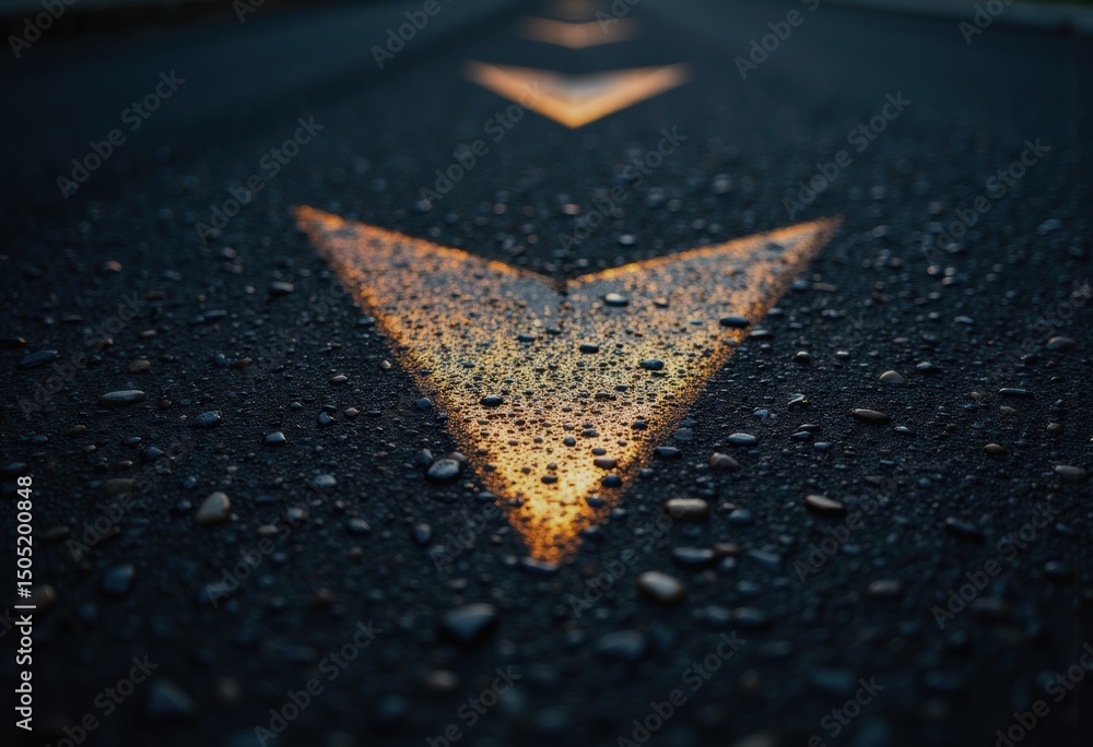 Poster minimal abstract triangular light pattern on wet asphalt surface