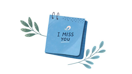 Text I miss you on blue paper isolated on transparent background 