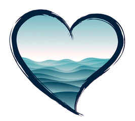 The symbol of blue heart with seascape.

