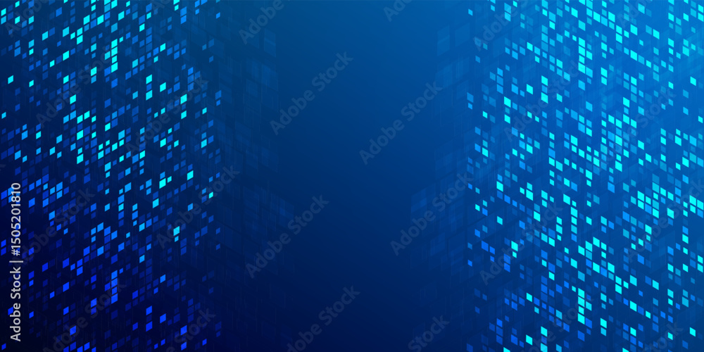Poster tech ai blue web banner. innovation digital city technology background. future neon particle light b