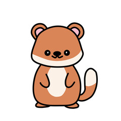 A red-brown cartoon ferret or weasel with a curled tail and white accents. The character looks curious and is perfect for nature-themed or animal illustrations for kids