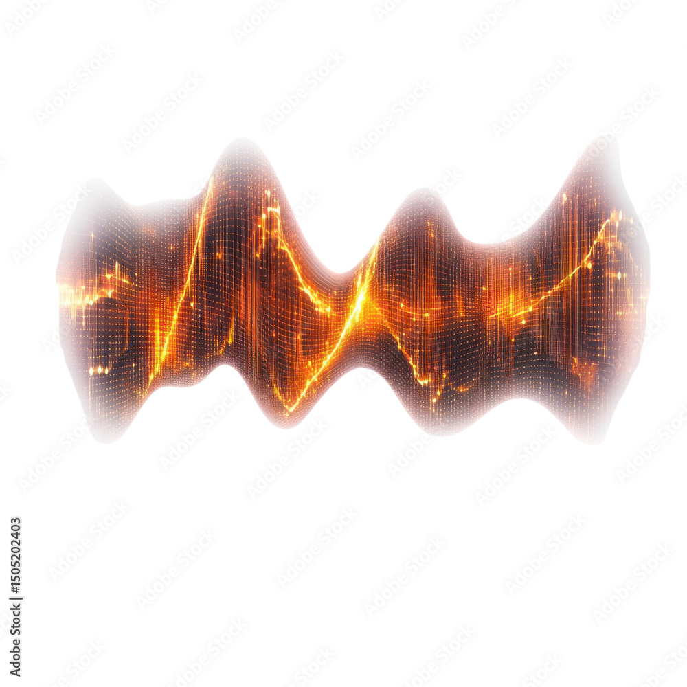 Poster golden waveform pulsating with digital light embodying energy and rhythm on transparent background
