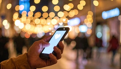 Man in a city holding a smartphone for mobile communication