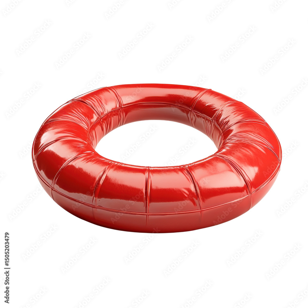 Poster gleaming red inflatable ring floating serenely a beacon of summertime joy on transparent background