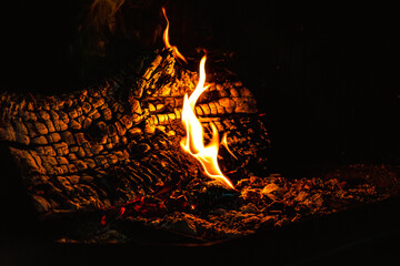 Fire in a fireplace in the living room