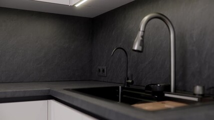 Modern kitchen design featuring sleek countertops, elegant fixtures, and a minimalist aesthetic for contemporary living
