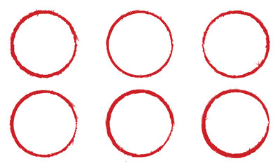 Vector illustration of red colored circle brush. Round red circle brush stroke.  Red round brush painted circle  stock on white background. Vector illustration.