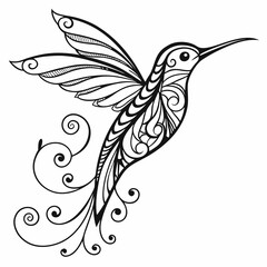 Obraz premium A Zentangle-style black hummingbird illustration, hand-drawn with intricate patterns, ideal for tattoos, mehndi designs, or art prints.