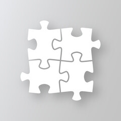 Obraz premium Jigsaw pieces cut grid. Puzzle template with 4 details. Infographic diagram. Layout of thinking mosaic game. White modern background. Vector illustration.