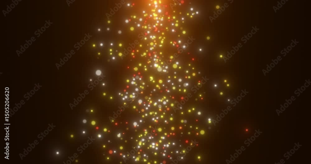 Poster falling golden sparkling particles on a black background. abstract animation.