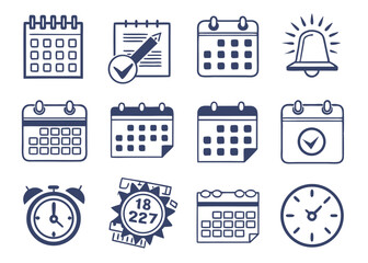 Calendar Icon Set – Blue & White Vector Icons for Scheduling, Reminders, Events & Appointments