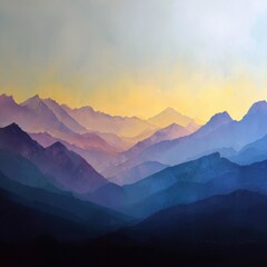 The mountains are painted in a gradient of blue and purple