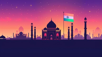 Republic Day City Background: Grand Buildings Mirror the National Flag, Painting a Timely Scroll of the Blending of Neon Brilliance and Patriotic Passion