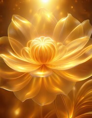 A radiant golden lotus flower glows with ethereal light, surrounded by a soft, luminous background.