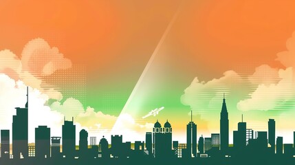 Republic Day City Background: Grand Buildings Mirror the National Flag, Painting a Timely Scroll of the Blending of Neon Brilliance and Patriotic Passion