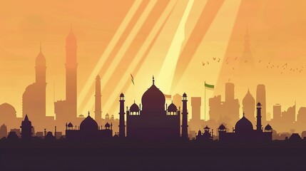 Republic Day City Background: Grand Buildings Mirror the National Flag, Painting a Timely Scroll of the Blending of Neon Brilliance and Patriotic Passion