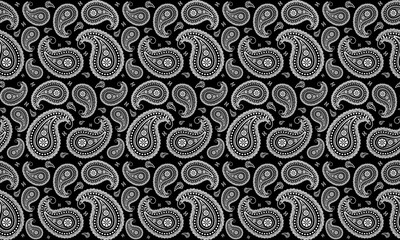 Paisley floral black white pattern.Traditional seamless persia boteh,buta,zoroastrianism.Bohemian,hippie vector abstract style.Designs for print,fabric,clothing,wrap,scarf,bandana,pillows,decoration.