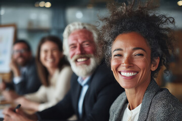 A group of people are smiling and laughing together