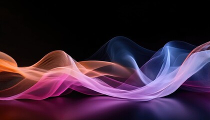 Naklejka premium Abstract ripples of translucent smoke in soft and vivid colors on a bright black surface