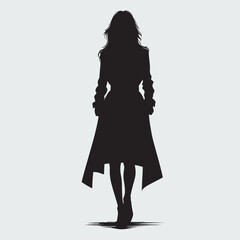 Mysterious Woman Silhouette in Black Long Coat - Minimalist Silhouette Art
