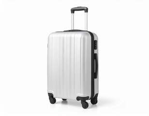 Compact Travel Suitcase with Wheels Hard-shell rolling suitcase in grey, Isolated on white Background 