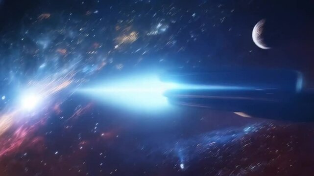 Spaceship moving fast motion on space, cosmic energy
