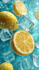 A close up of a bunch of lemons floating in a pool of ice water