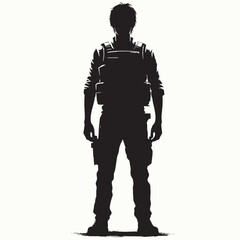 Fototapeta premium Silhouette of Armed Soldier Powerful Black and White Illustration