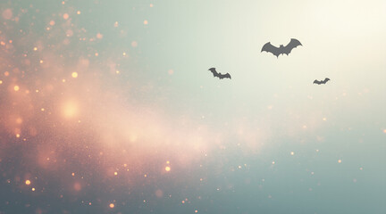 Fototapeta premium Ethereal Background with Bats Flying through Soft Colorful Bokeh Lights at Dusk