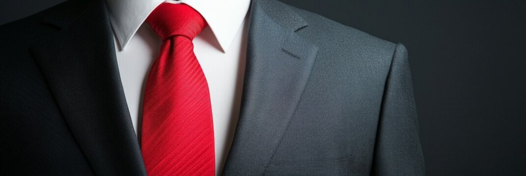 Driven by Purpose: A Mission-Focused Goal and Strategic Initiative, Stylish suit with a red tie against a dark background, emphasizing elegance and professionalism.