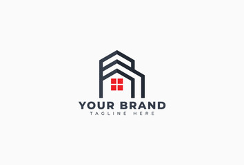 Modern Building House with Window for Real Estate Logo Design Template