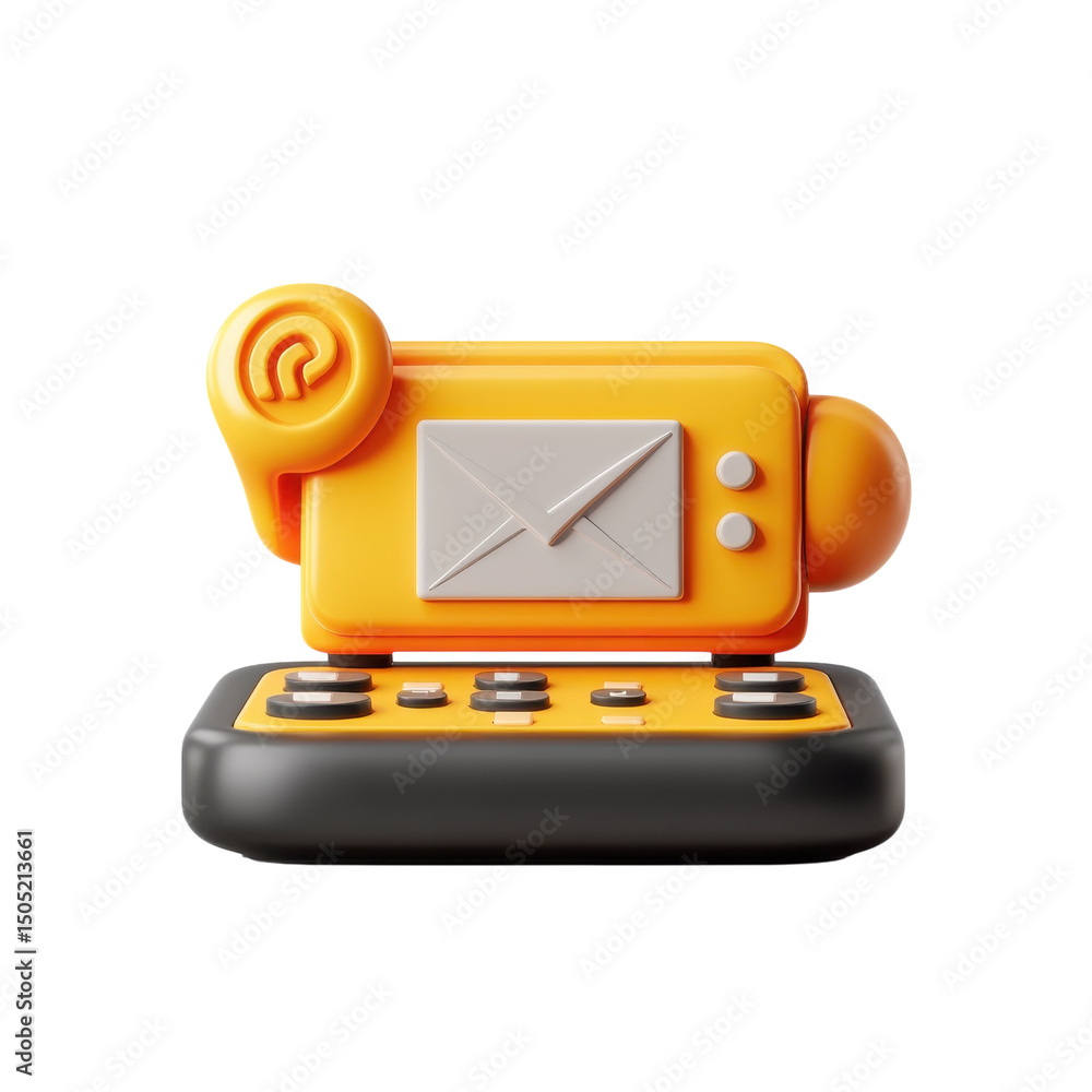 Poster a cheerful 3d rendering of an email device announces good news with smooth on transparent background