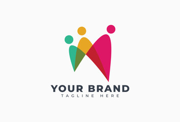 Colorful People Community Logo. Four Human Icon for Teamwork, group, network, social, together, family, friendship, partnership, connection, team, union, unity, society