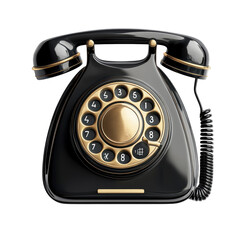 Echoes of Yesterday A vintage black rotary phone poised for a call on transparent background