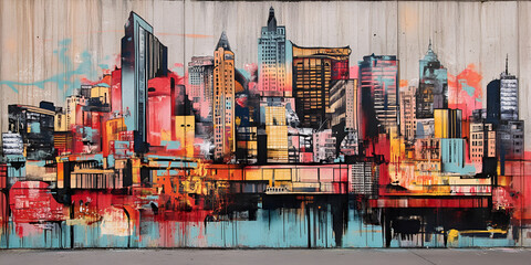 Urban Wall Art Showcasing Iconic Architectural Landmarks