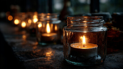 Cozy Candlelight in Jar Creating a Serene and Peaceful Atmosphere