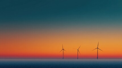 Three wind turbines are in the ocean