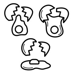 cracked eggs in outline icon set