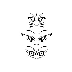 tribal tattoo design, simple vector three angry faces in black and white