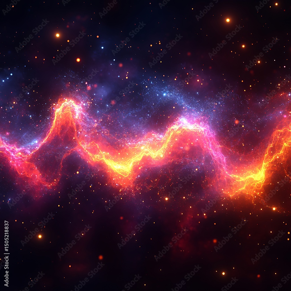 Poster stunning cosmic nebula with vibrant colors and floating stars on a high resolution image backdrop.